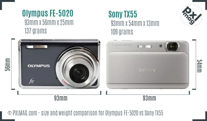 Olympus FE-5020 vs Sony TX55 size comparison Olympus FE-5020 vs Sony TX55 size comparison