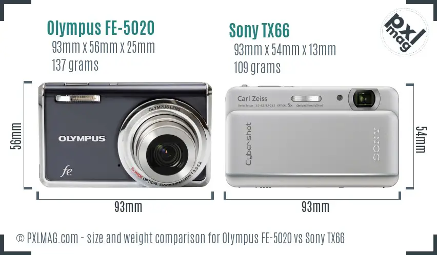 Olympus FE-5020 vs Sony TX66 size comparison