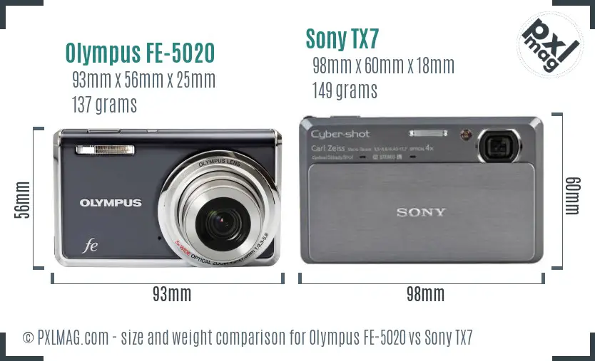 Olympus FE-5020 vs Sony TX7 size comparison Olympus FE-5020 vs Sony TX7 size comparison