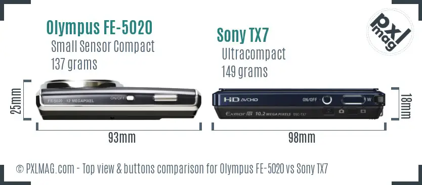 Olympus FE-5020 vs Sony TX7 top view buttons comparison Olympus FE-5020 vs Sony TX7 top view buttons comparison