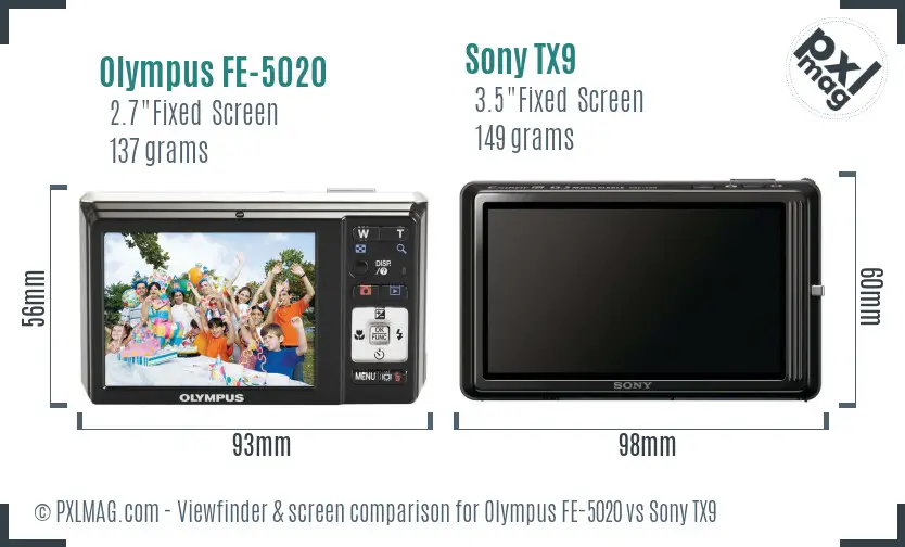 Olympus FE-5020 vs Sony TX9 Screen and Viewfinder comparison Olympus FE-5020 vs Sony TX9 Screen and Viewfinder comparison