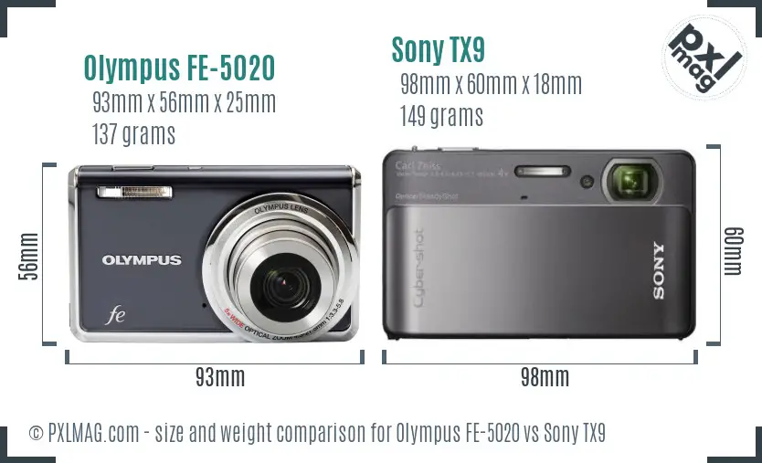 Olympus FE-5020 vs Sony TX9 size comparison Olympus FE-5020 vs Sony TX9 size comparison