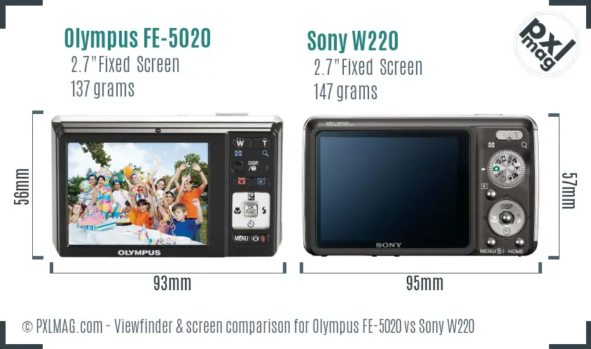 Olympus FE-5020 vs Sony W220 Screen and Viewfinder comparison