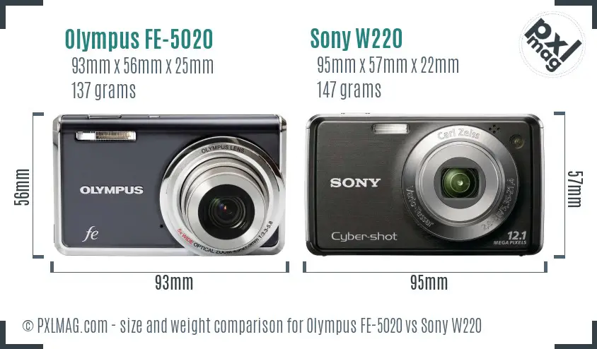 Olympus FE-5020 vs Sony W220 size comparison