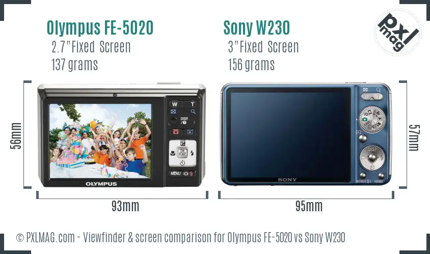Olympus FE-5020 vs Sony W230 Screen and Viewfinder comparison