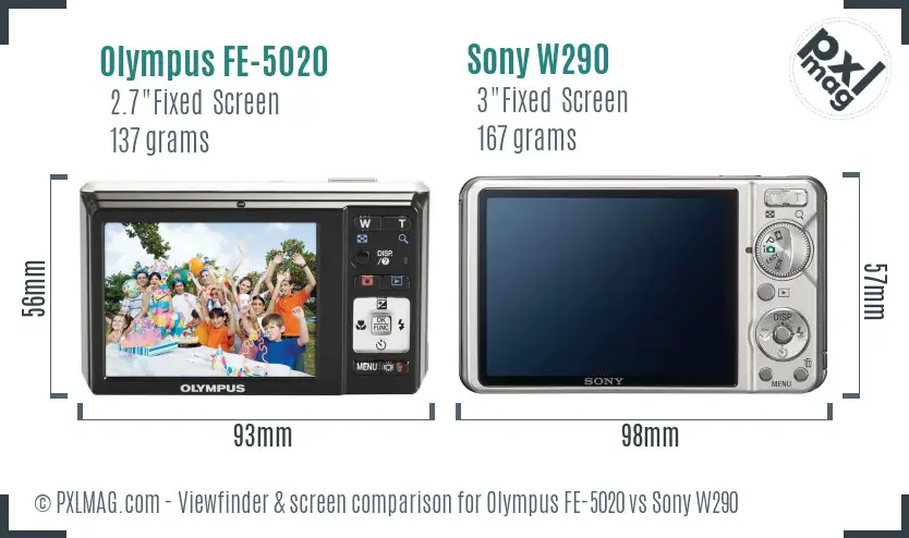 Olympus FE-5020 vs Sony W290 Screen and Viewfinder comparison