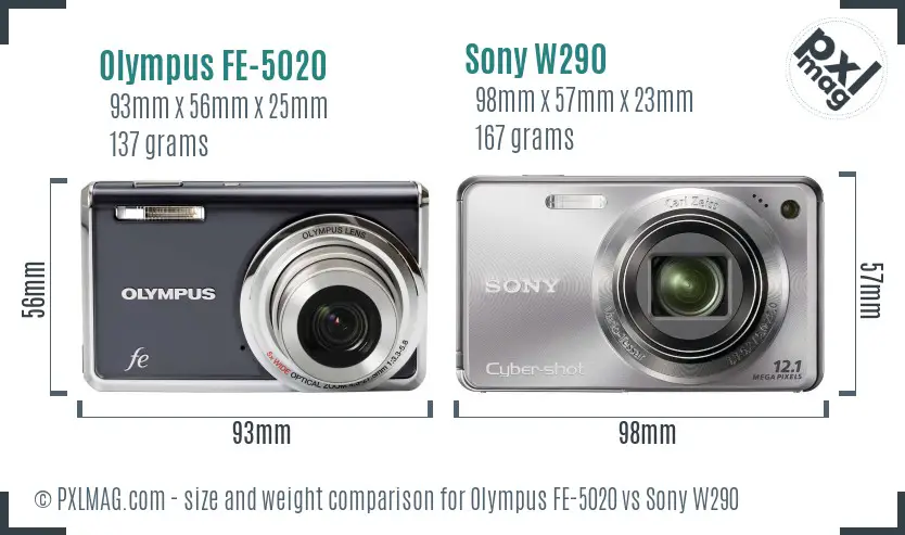 Olympus FE-5020 vs Sony W290 size comparison