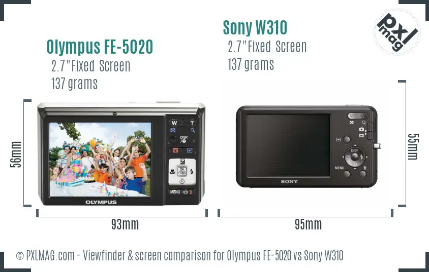 Olympus FE-5020 vs Sony W310 Screen and Viewfinder comparison
