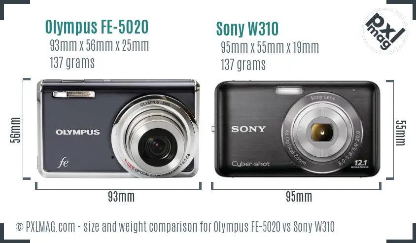 Olympus FE-5020 vs Sony W310 size comparison