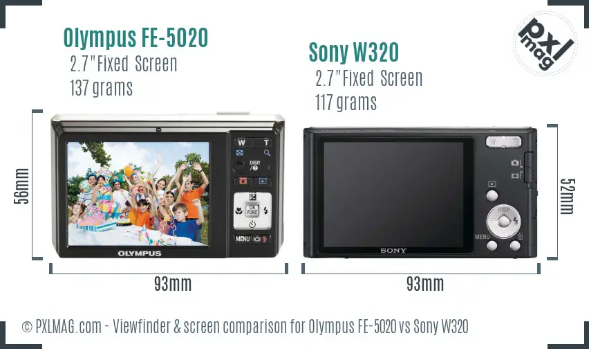 Olympus FE-5020 vs Sony W320 Screen and Viewfinder comparison