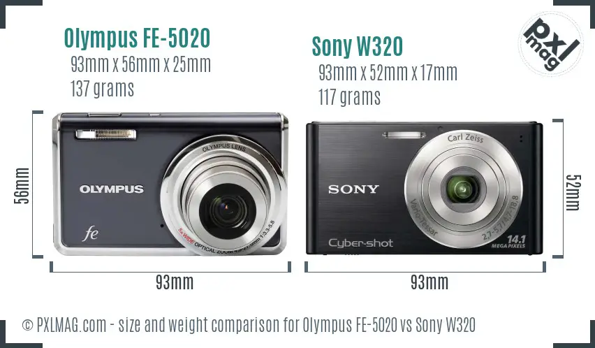 Olympus FE-5020 vs Sony W320 size comparison