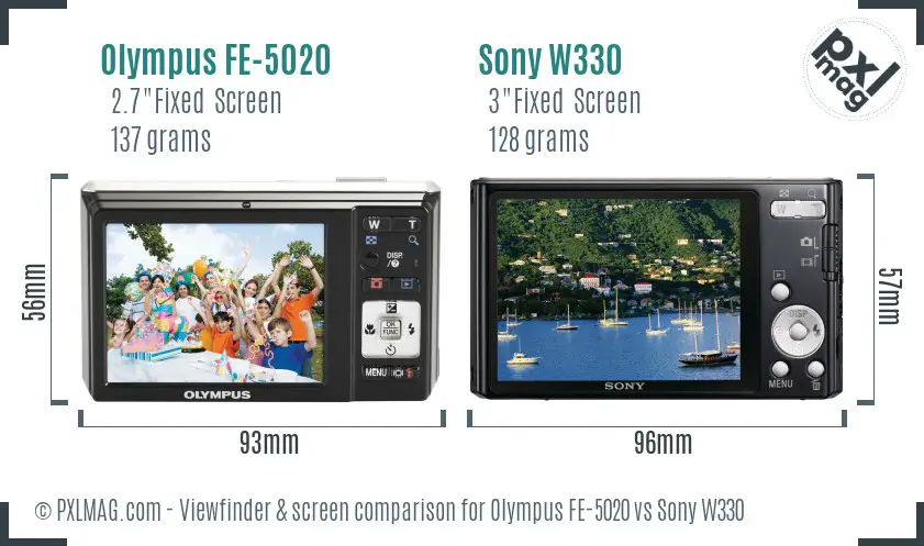 Olympus FE-5020 vs Sony W330 Screen and Viewfinder comparison
