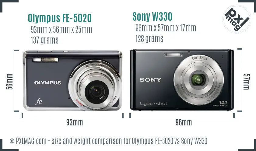 Olympus FE-5020 vs Sony W330 size comparison