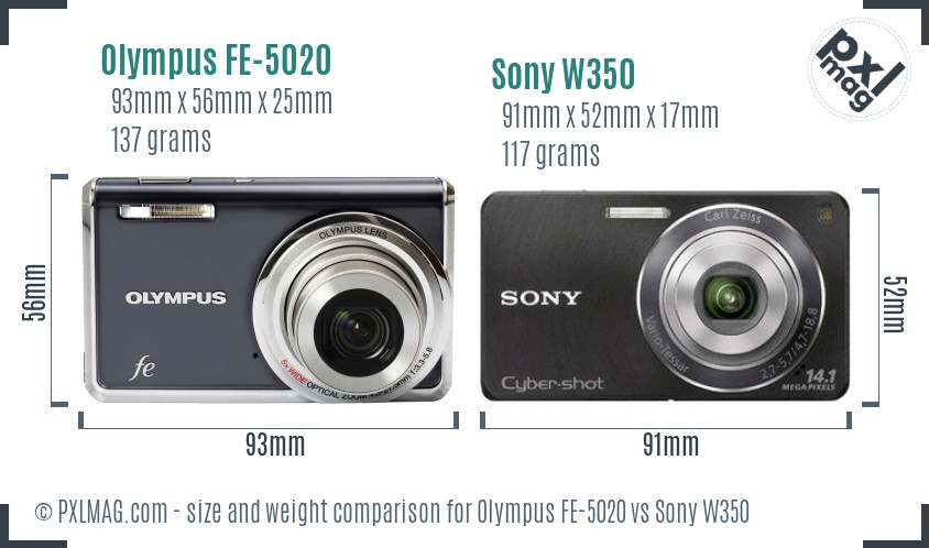 Olympus FE-5020 vs Sony W350 size comparison