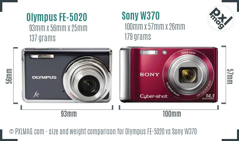 Olympus FE-5020 vs Sony W370 size comparison Olympus FE-5020 vs Sony W370 size comparison