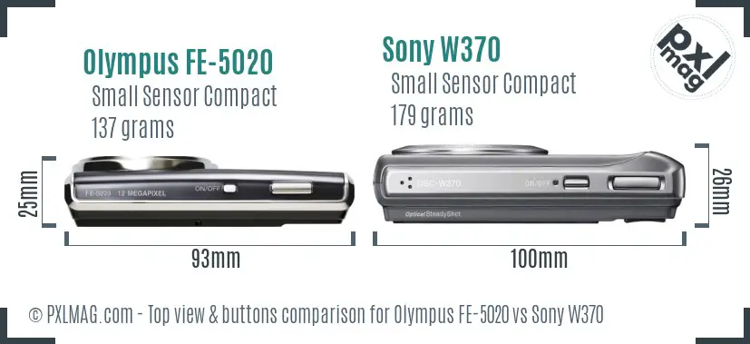 Olympus FE-5020 vs Sony W370 top view buttons comparison Olympus FE-5020 vs Sony W370 top view buttons comparison
