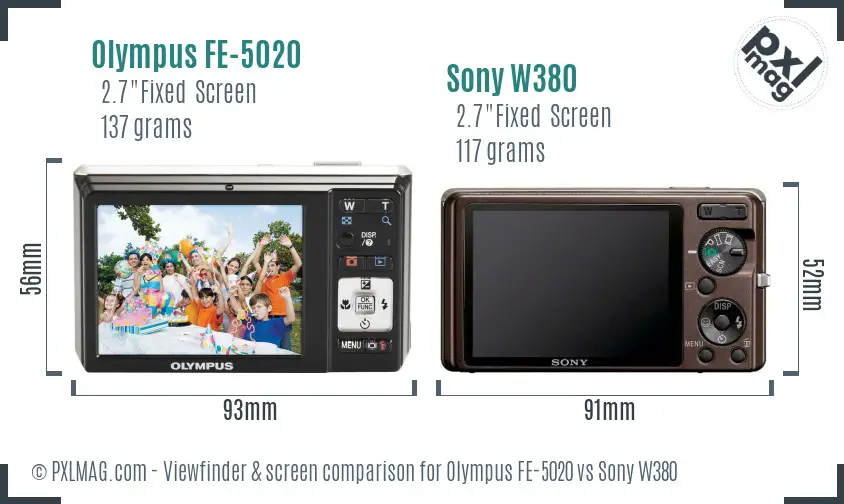 Olympus FE-5020 vs Sony W380 Screen and Viewfinder comparison