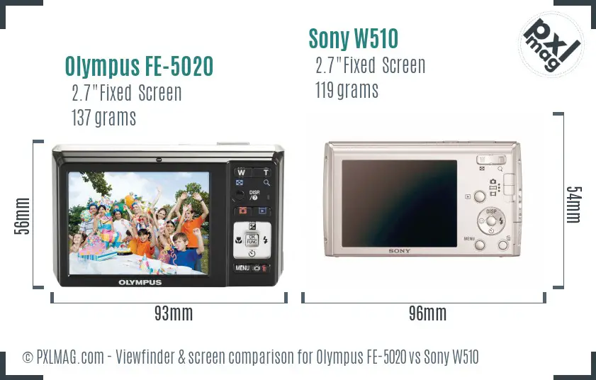 Olympus FE-5020 vs Sony W510 Screen and Viewfinder comparison
