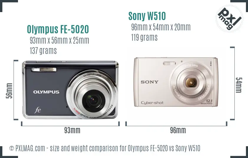 Olympus FE-5020 vs Sony W510 size comparison