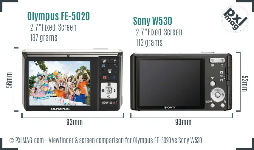 Olympus FE-5020 vs Sony W530 Screen and Viewfinder comparison