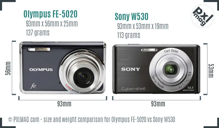 Olympus FE-5020 vs Sony W530 size comparison
