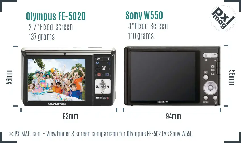 Olympus FE-5020 vs Sony W550 Screen and Viewfinder comparison