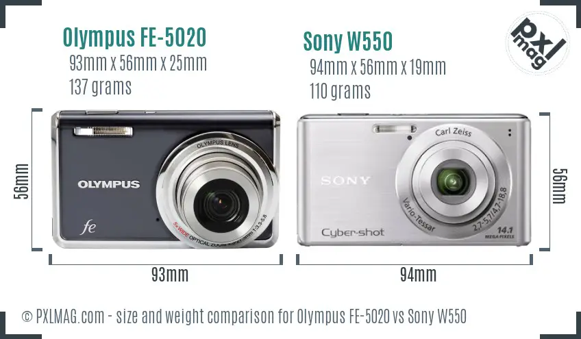 Olympus FE-5020 vs Sony W550 size comparison