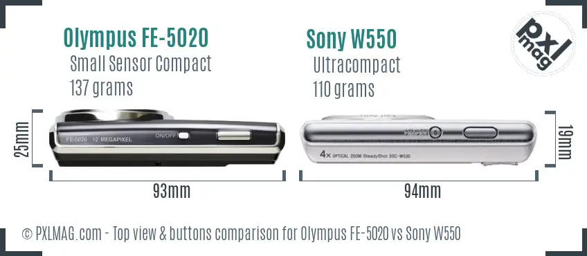Olympus FE-5020 vs Sony W550 top view buttons comparison