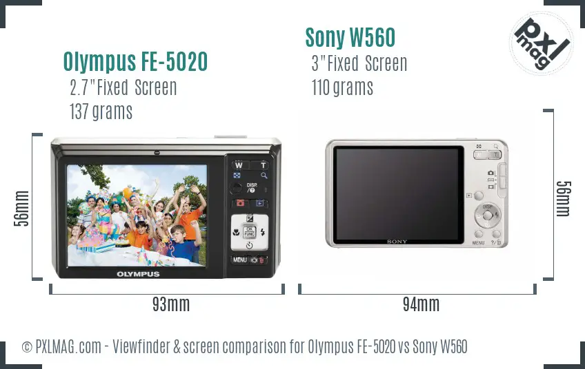 Olympus FE-5020 vs Sony W560 Screen and Viewfinder comparison