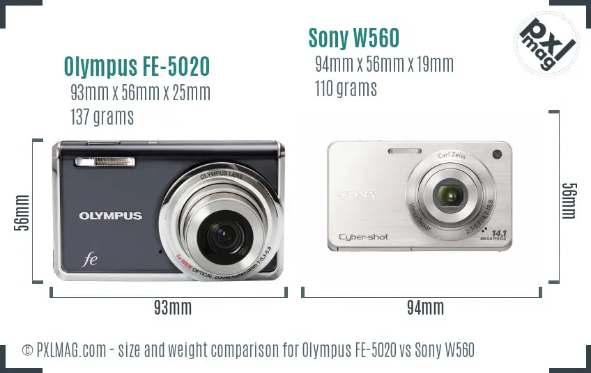 Olympus FE-5020 vs Sony W560 size comparison