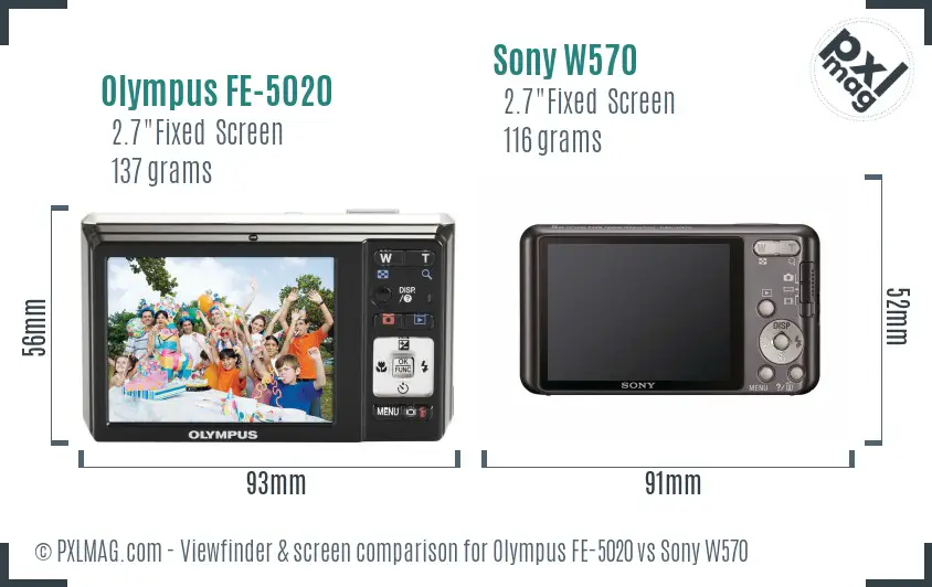 Olympus FE-5020 vs Sony W570 Screen and Viewfinder comparison