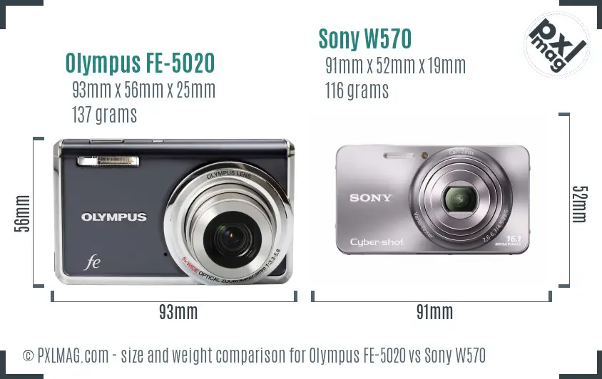 Olympus FE-5020 vs Sony W570 size comparison