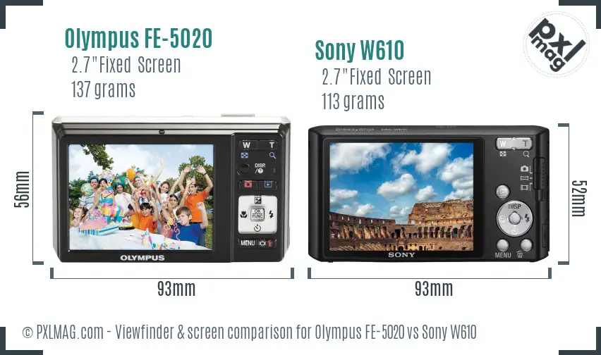 Olympus FE-5020 vs Sony W610 Screen and Viewfinder comparison