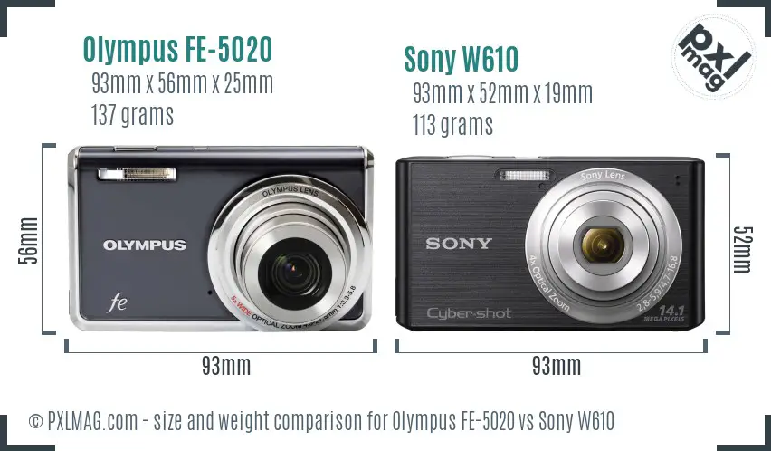 Olympus FE-5020 vs Sony W610 size comparison