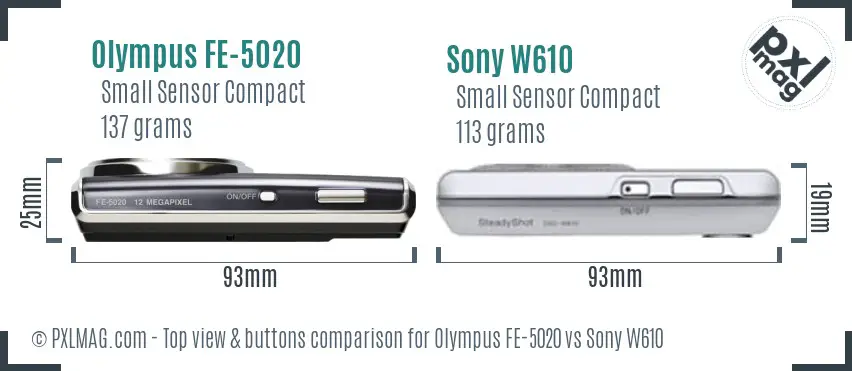 Olympus FE-5020 vs Sony W610 top view buttons comparison