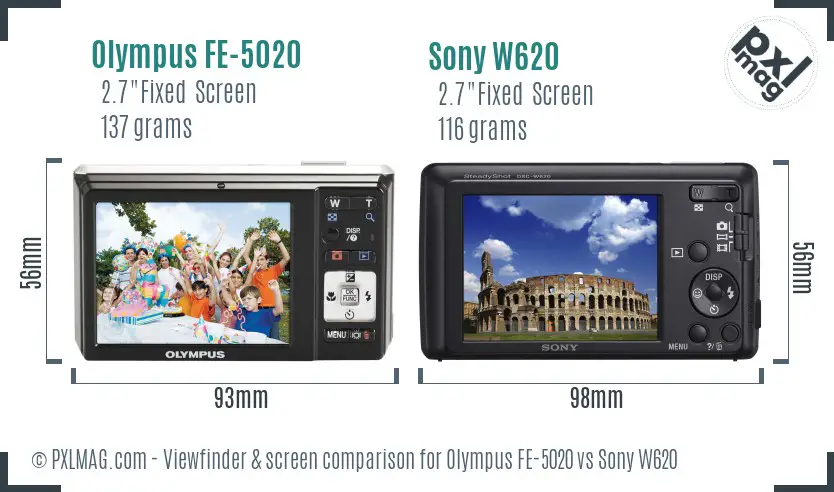 Olympus FE-5020 vs Sony W620 Screen and Viewfinder comparison