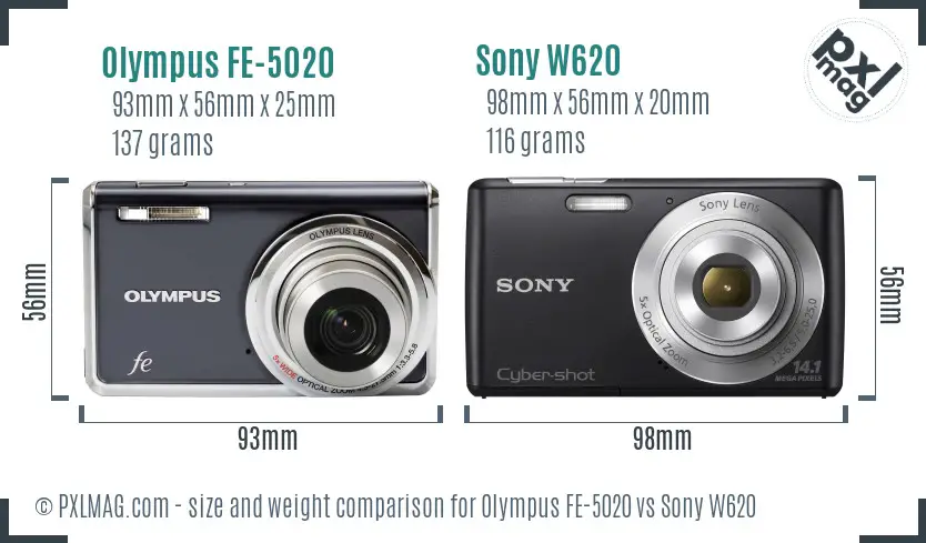 Olympus FE-5020 vs Sony W620 size comparison