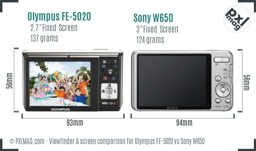 Olympus FE-5020 vs Sony W650 Screen and Viewfinder comparison