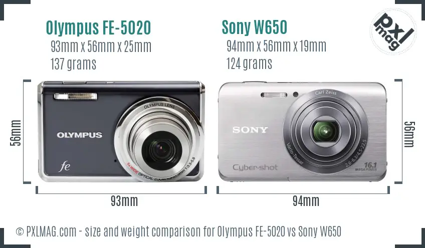 Olympus FE-5020 vs Sony W650 size comparison