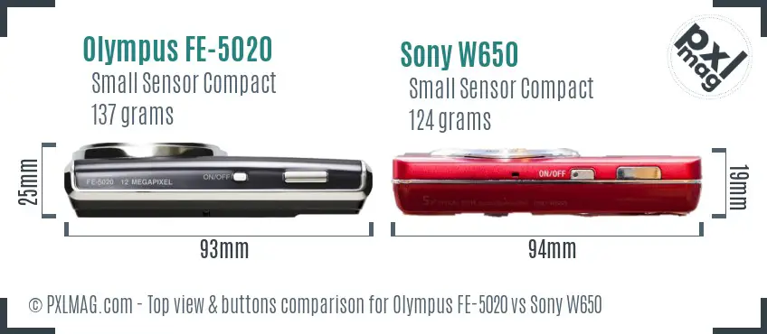 Olympus FE-5020 vs Sony W650 top view buttons comparison
