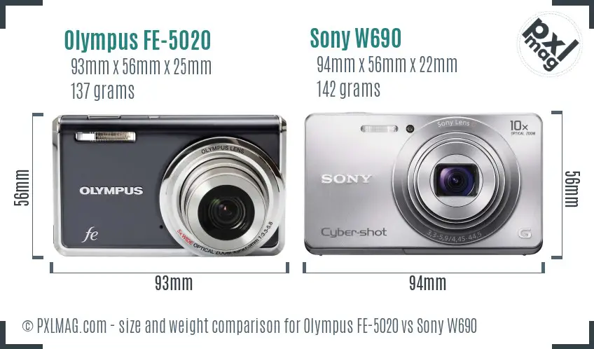 Olympus FE-5020 vs Sony W690 size comparison