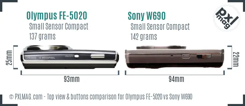 Olympus FE-5020 vs Sony W690 top view buttons comparison