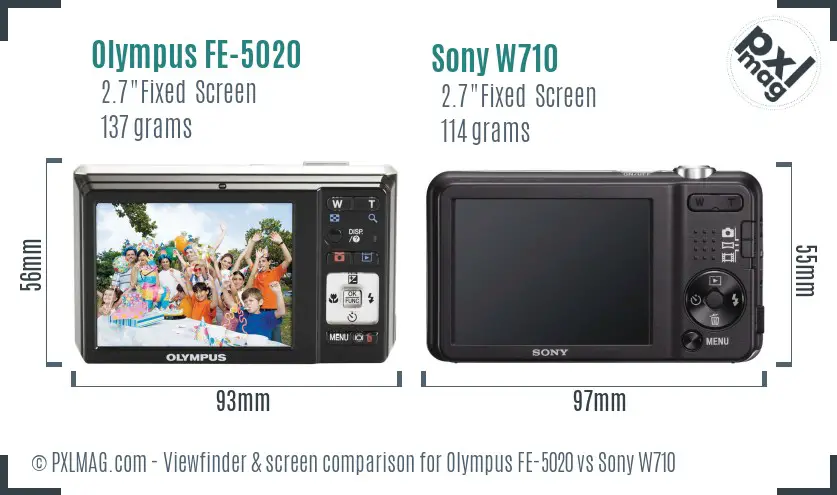 Olympus FE-5020 vs Sony W710 Screen and Viewfinder comparison
