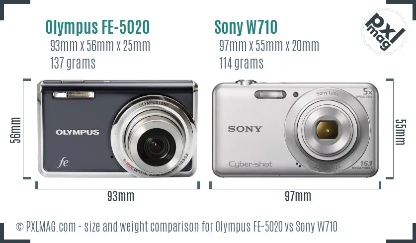 Olympus FE-5020 vs Sony W710 size comparison