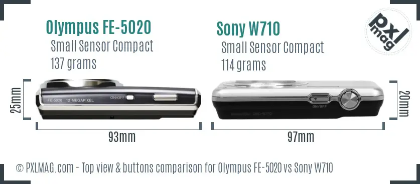 Olympus FE-5020 vs Sony W710 top view buttons comparison