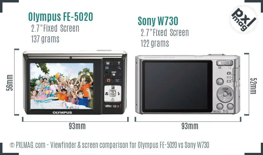 Olympus FE-5020 vs Sony W730 Screen and Viewfinder comparison