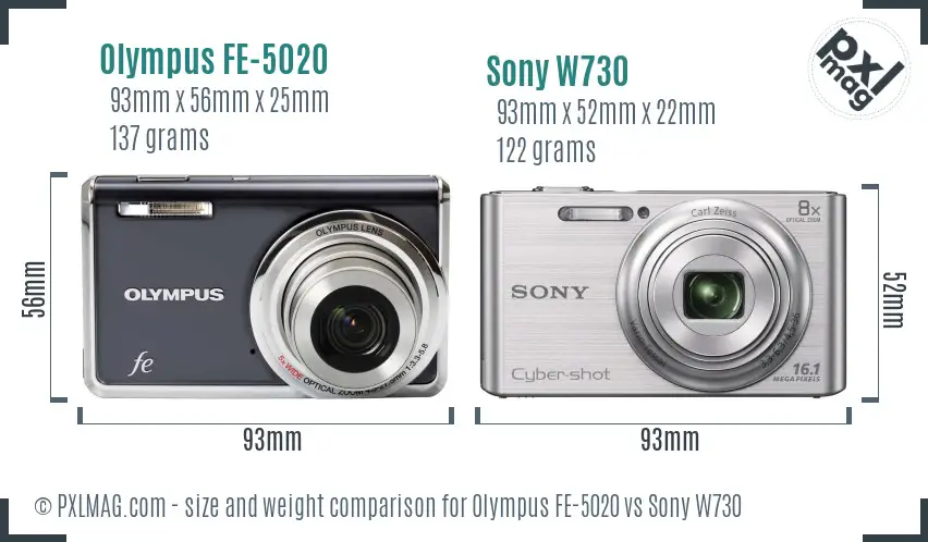 Olympus FE-5020 vs Sony W730 size comparison