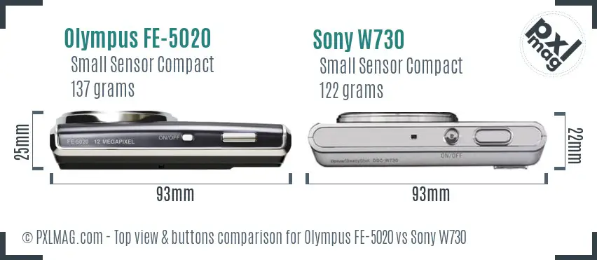 Olympus FE-5020 vs Sony W730 top view buttons comparison