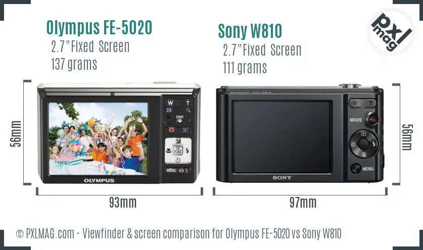 Olympus FE-5020 vs Sony W810 Screen and Viewfinder comparison