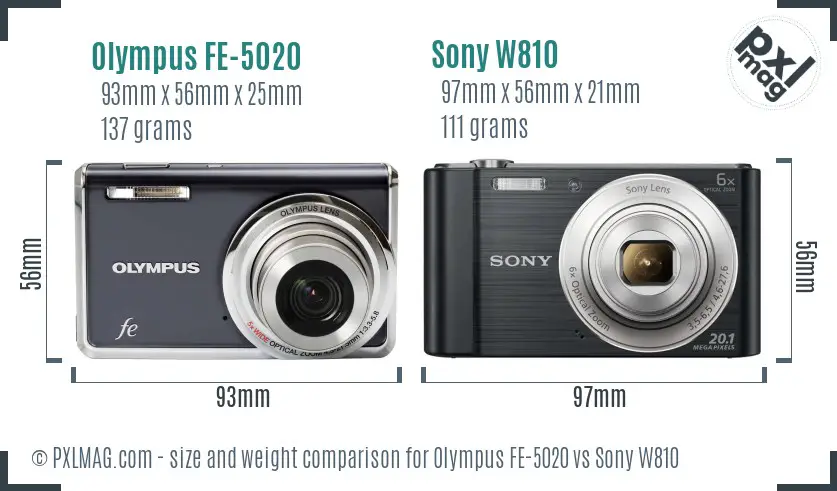 Olympus FE-5020 vs Sony W810 size comparison